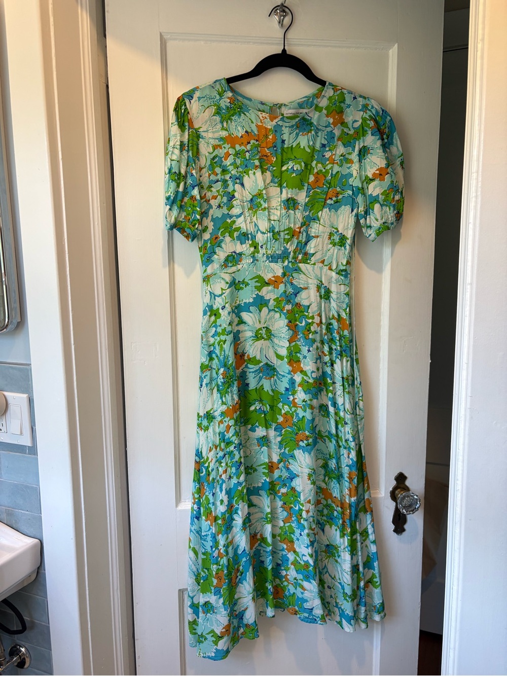 Faithfull the Brand Teal, White & Green Floral Midi Dress